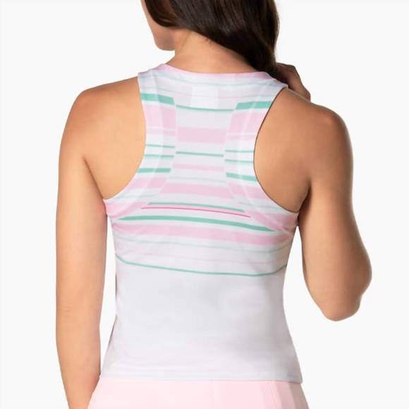 NEW LUCKY IN LOVE women's deco stripe tank top in white/biscayne green/pink - Picture 2 of 2